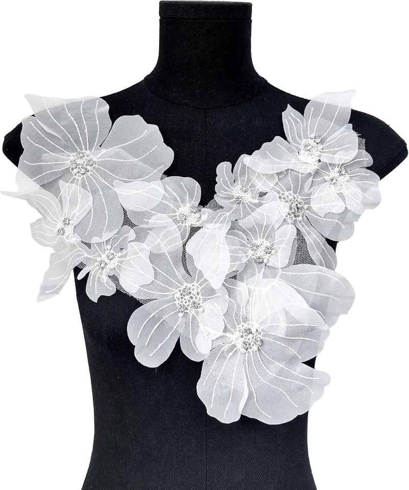 JRYYR Flower Lace Appliques, 3D Embroidery Patches for Dresses,White Flower Appliques for Clothing, Bags, Jewelry DIY Crafts (White-2) - Image 1